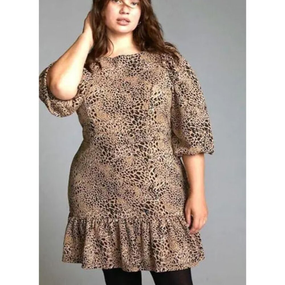 Anthropologie MAEVE Knit Cut-Out Leopard Print Dress - 14